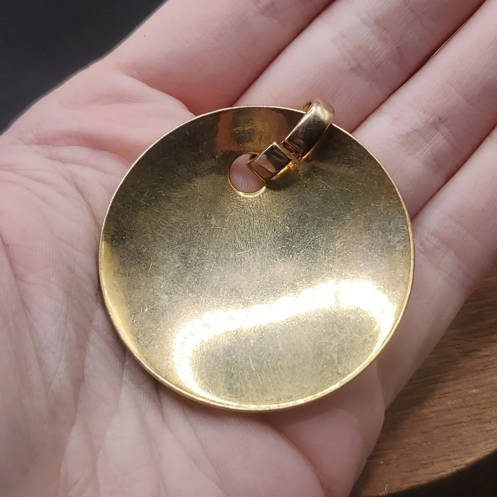 Gold tone medallion‎ domed necklace pendant